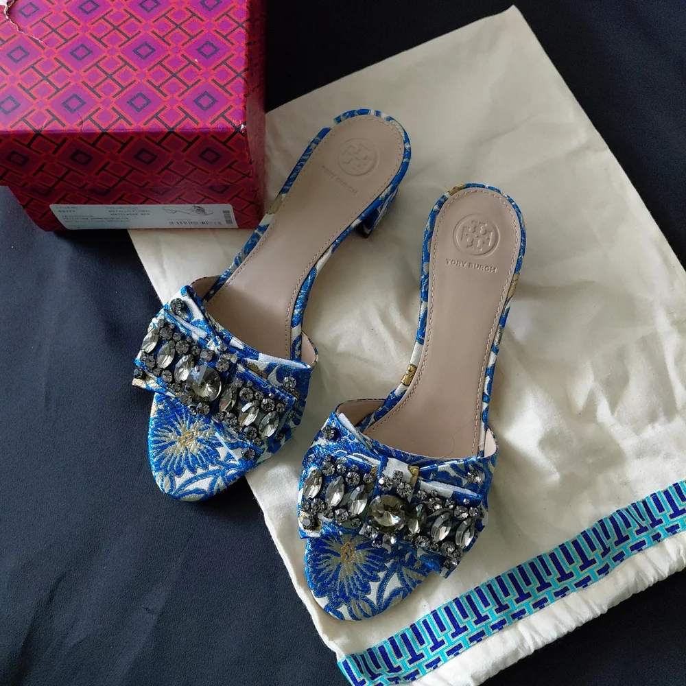 Tory Burch Blue Embellished Women's Sandals - Picture 1 of 5